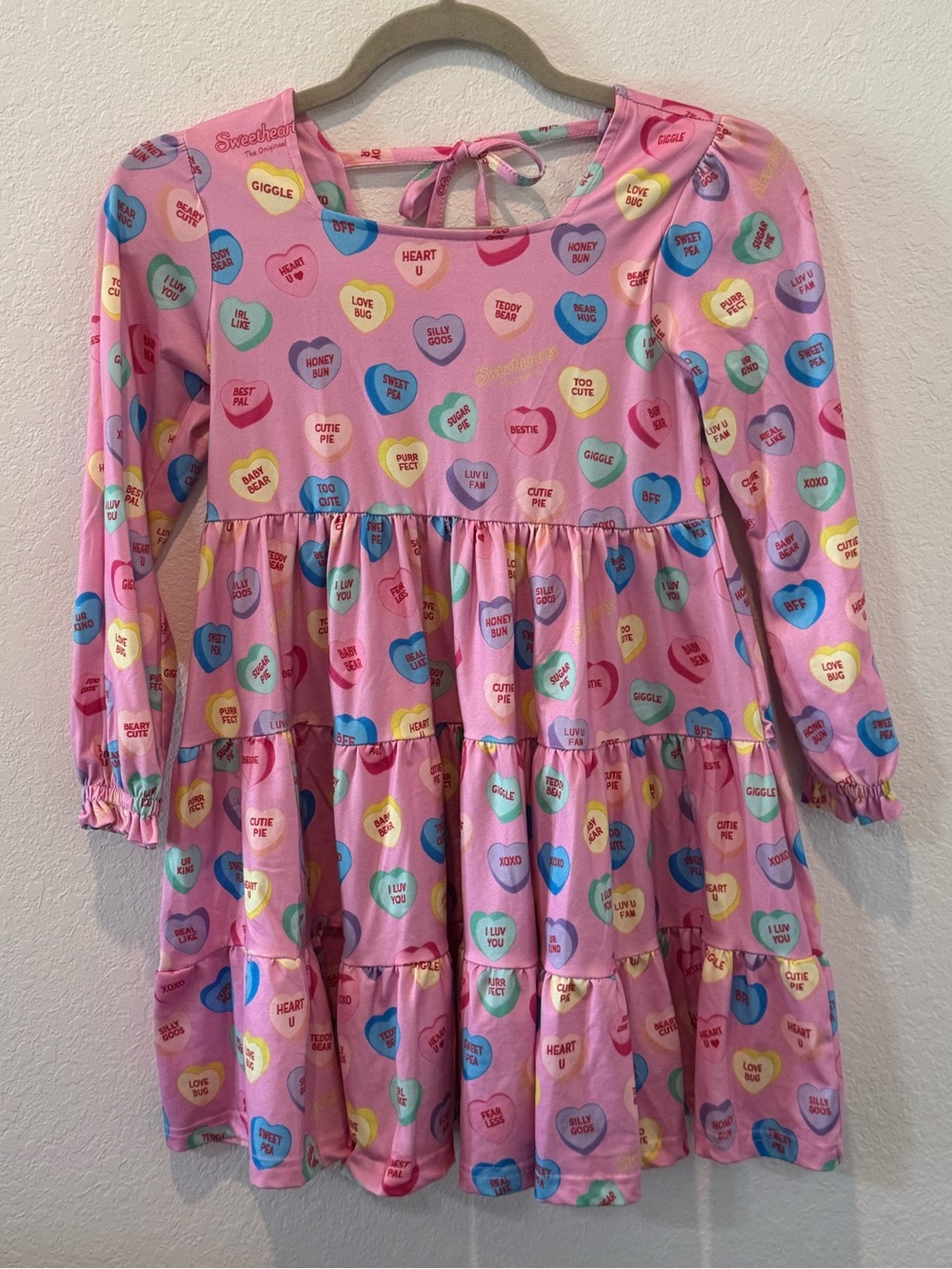 Girls' Pink Conversation Heart Tiered Casual Dress